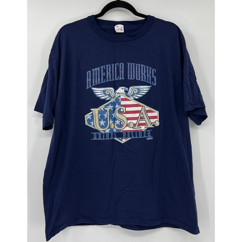 Vintage UAW Union T-Shirt 2XL Windjammer USA Made America Works Unions Deliver
